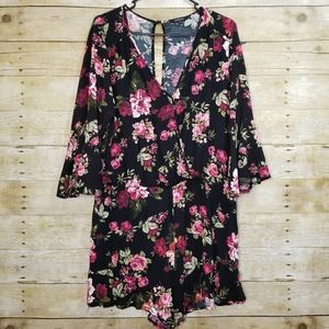 Ambiance Long Sleeve Floral Romper Ruffle Sleeves